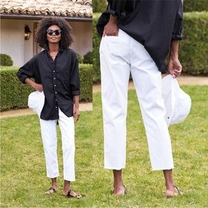 FRANK & EILEEN wicklow pant Italian chino white crop ankle fray size 2